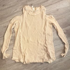 Cream waffle shirt with open shoulder